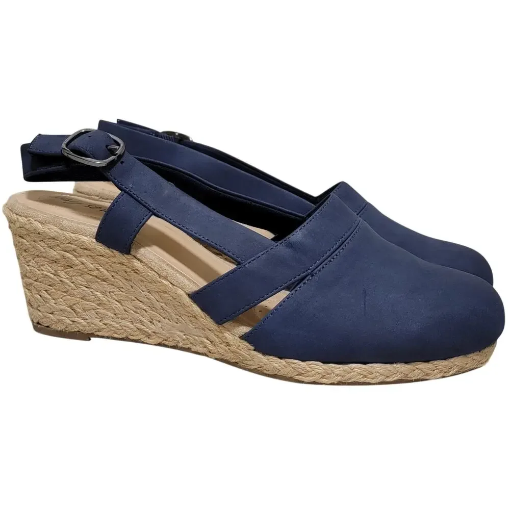 Easy Street Women Stargaze Slingback Espadrille Heels Size US 11WW Navy Blue